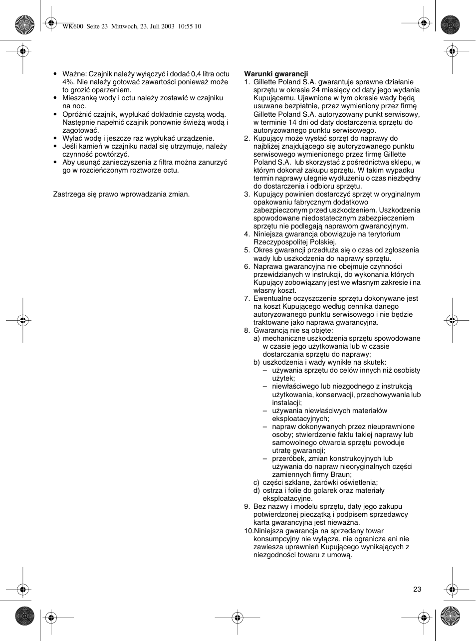 Braun WK-600 User Manual | Page 23 / 42