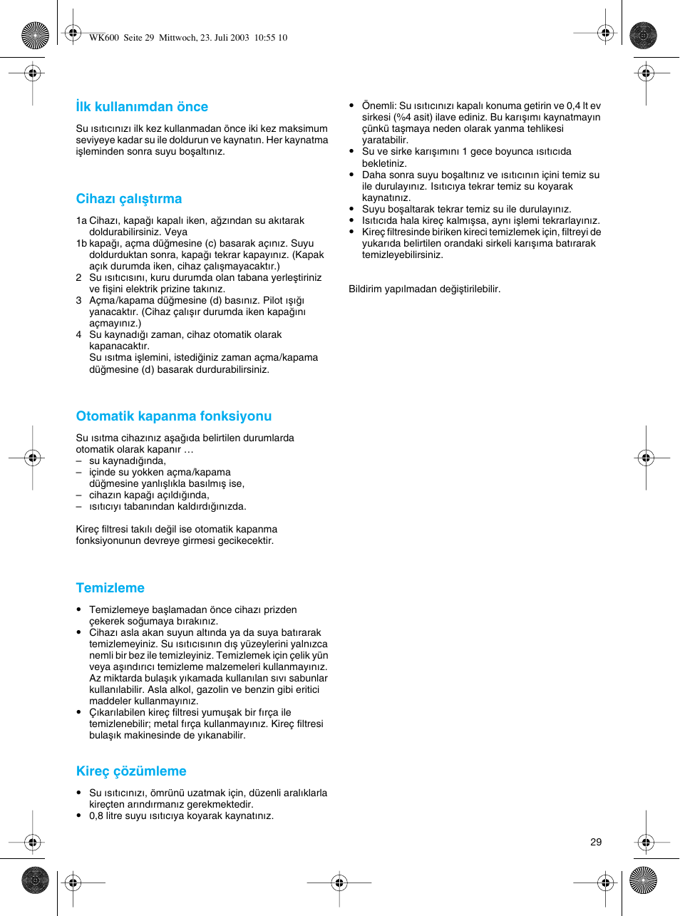 Braun WK-600 User Manual | Page 29 / 42
