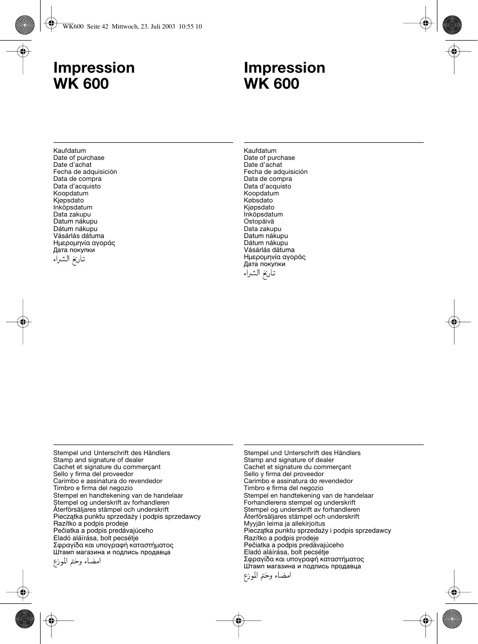 Impression wk 600 | Braun WK-600 User Manual | Page 42 / 42