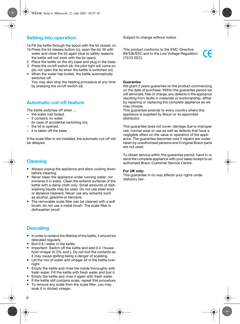 Braun WK-600 User Manual | Page 6 / 42