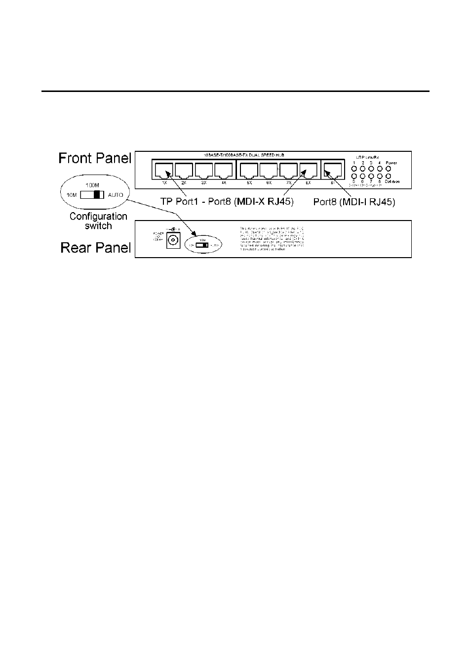 Making network connections, Network connectors and rear switch | KTI Networks 10BASE-T User Manual | Page 12 / 17