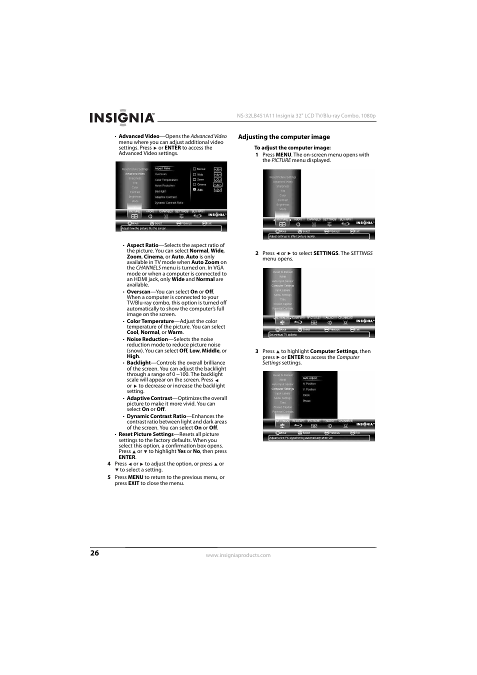 Adjusting the computer image | KTI Networks NS-32LB451A11 User Manual | Page 32 / 88