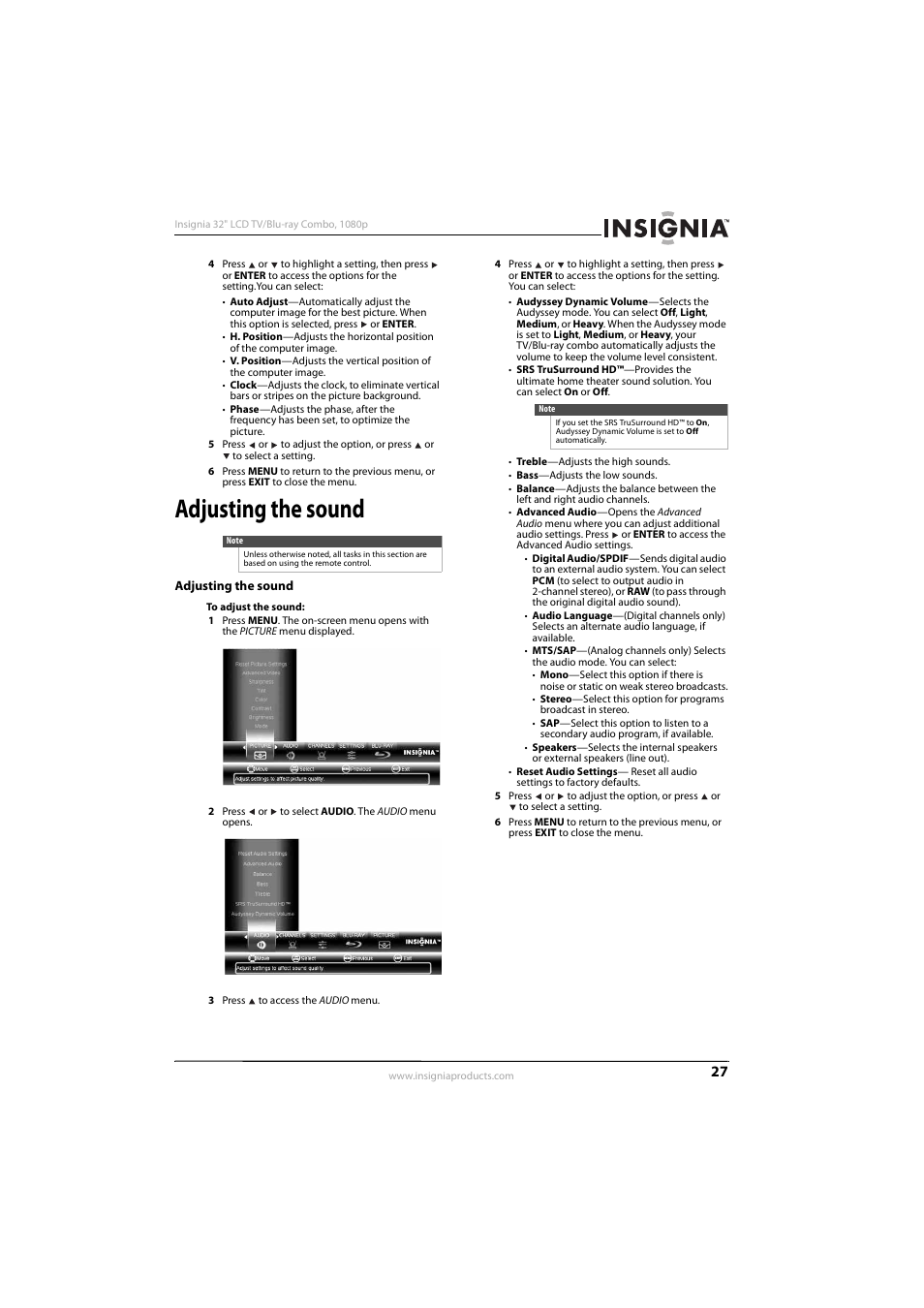 Adjusting the sound, Ee “adjusting the sound | KTI Networks NS-32LB451A11 User Manual | Page 33 / 88