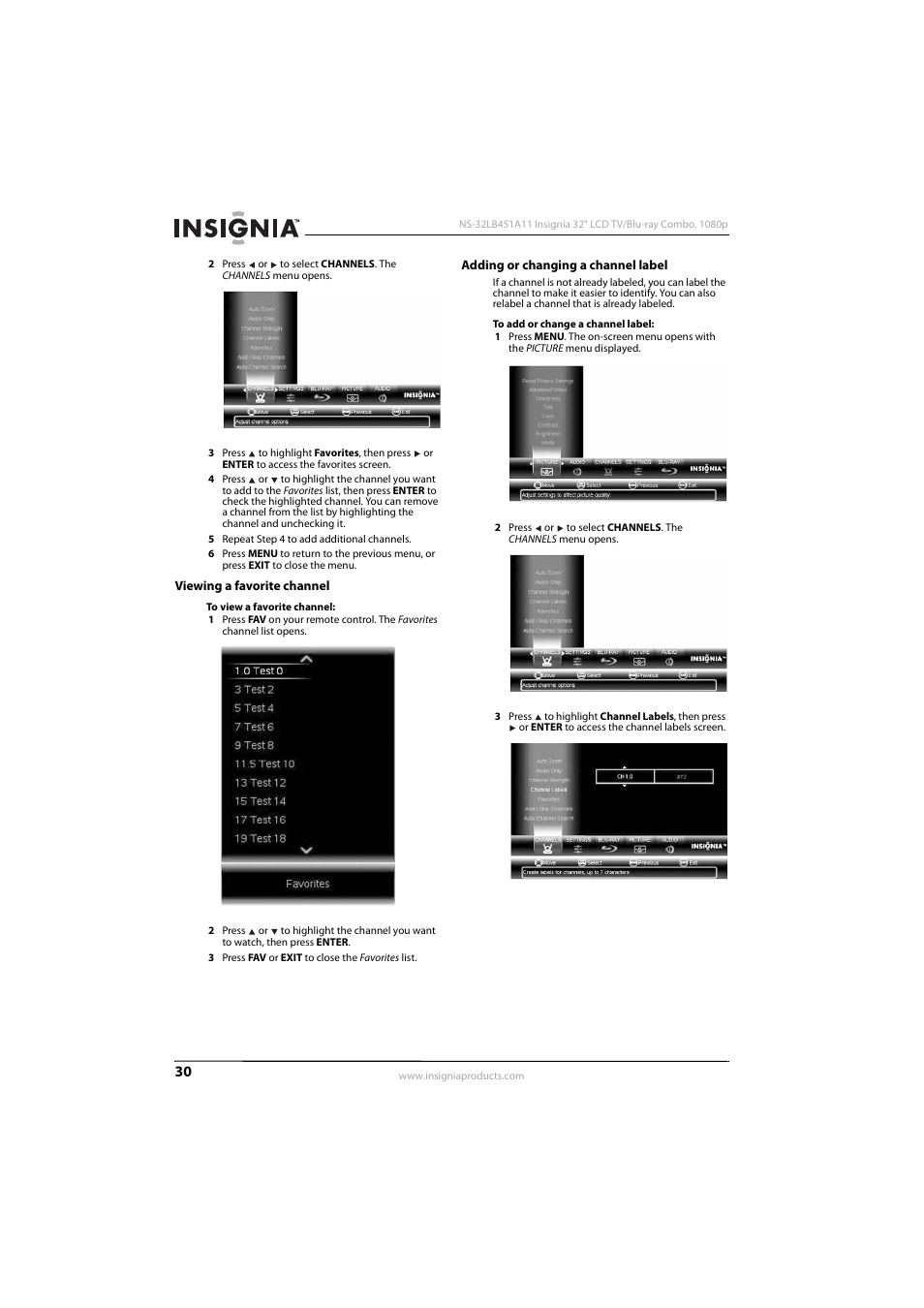 Viewing a favorite channel, Adding or changing a channel label | KTI Networks NS-32LB451A11 User Manual | Page 36 / 88