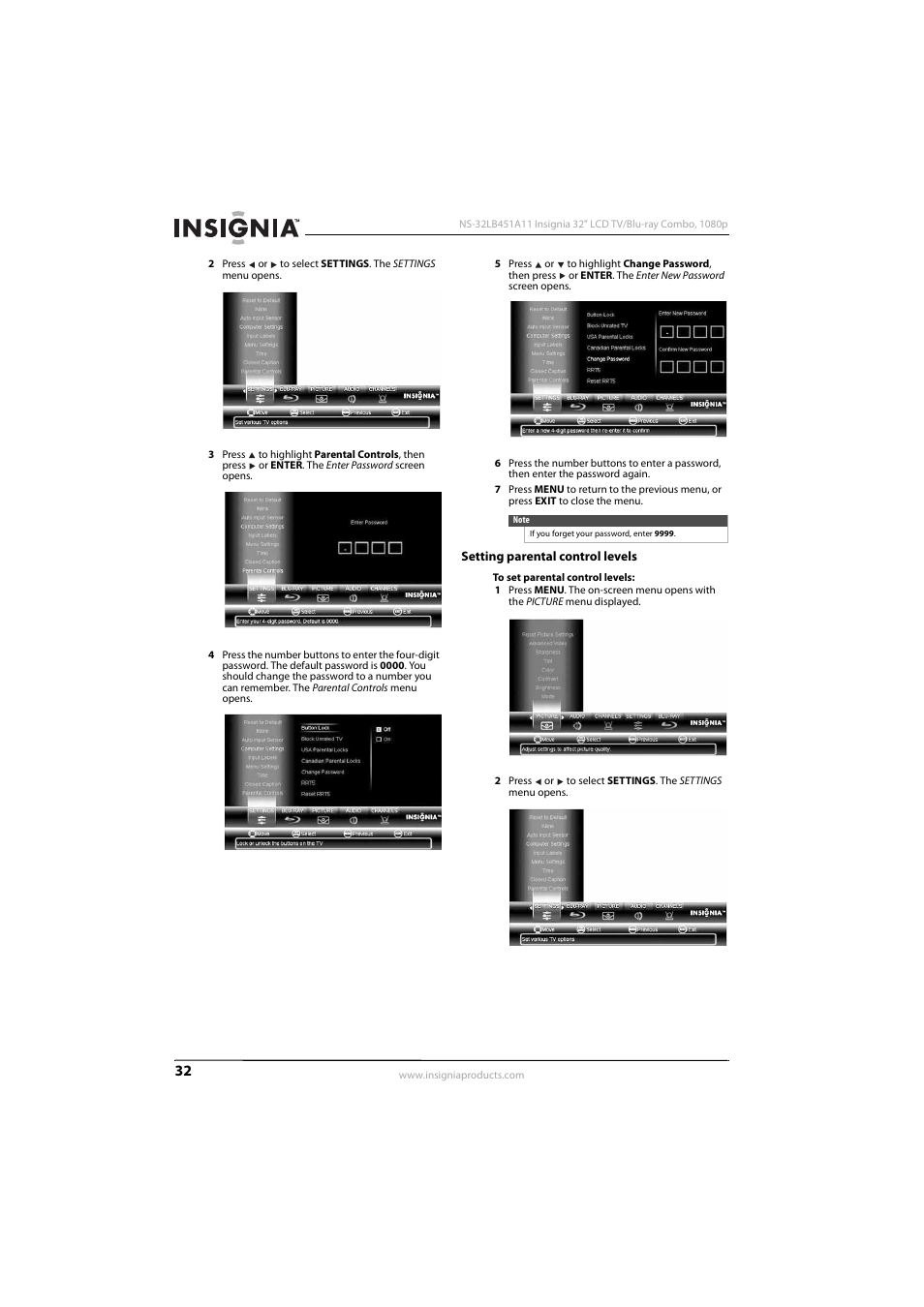 Setting parental control levels | KTI Networks NS-32LB451A11 User Manual | Page 38 / 88