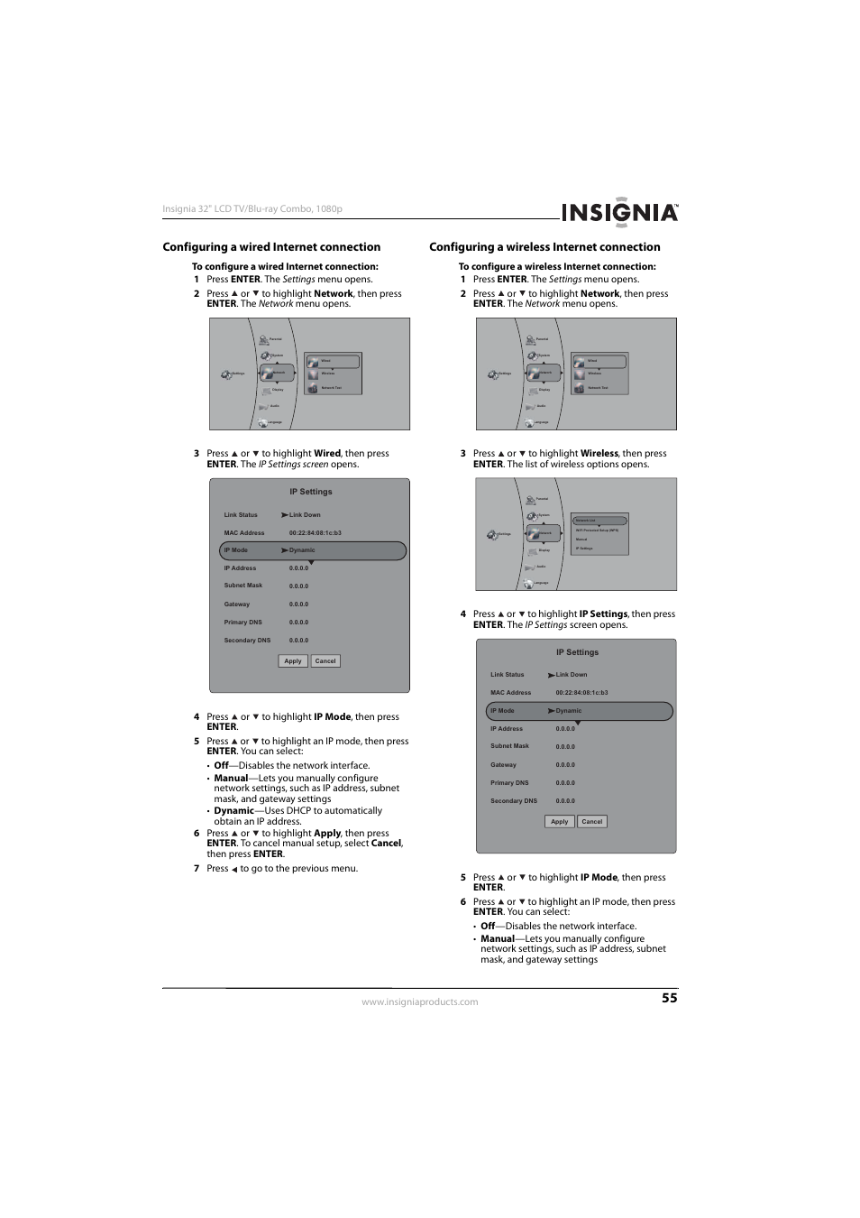 Configuring a wired internet connection, Configuring a wireless internet connection | KTI Networks NS-32LB451A11 User Manual | Page 61 / 88