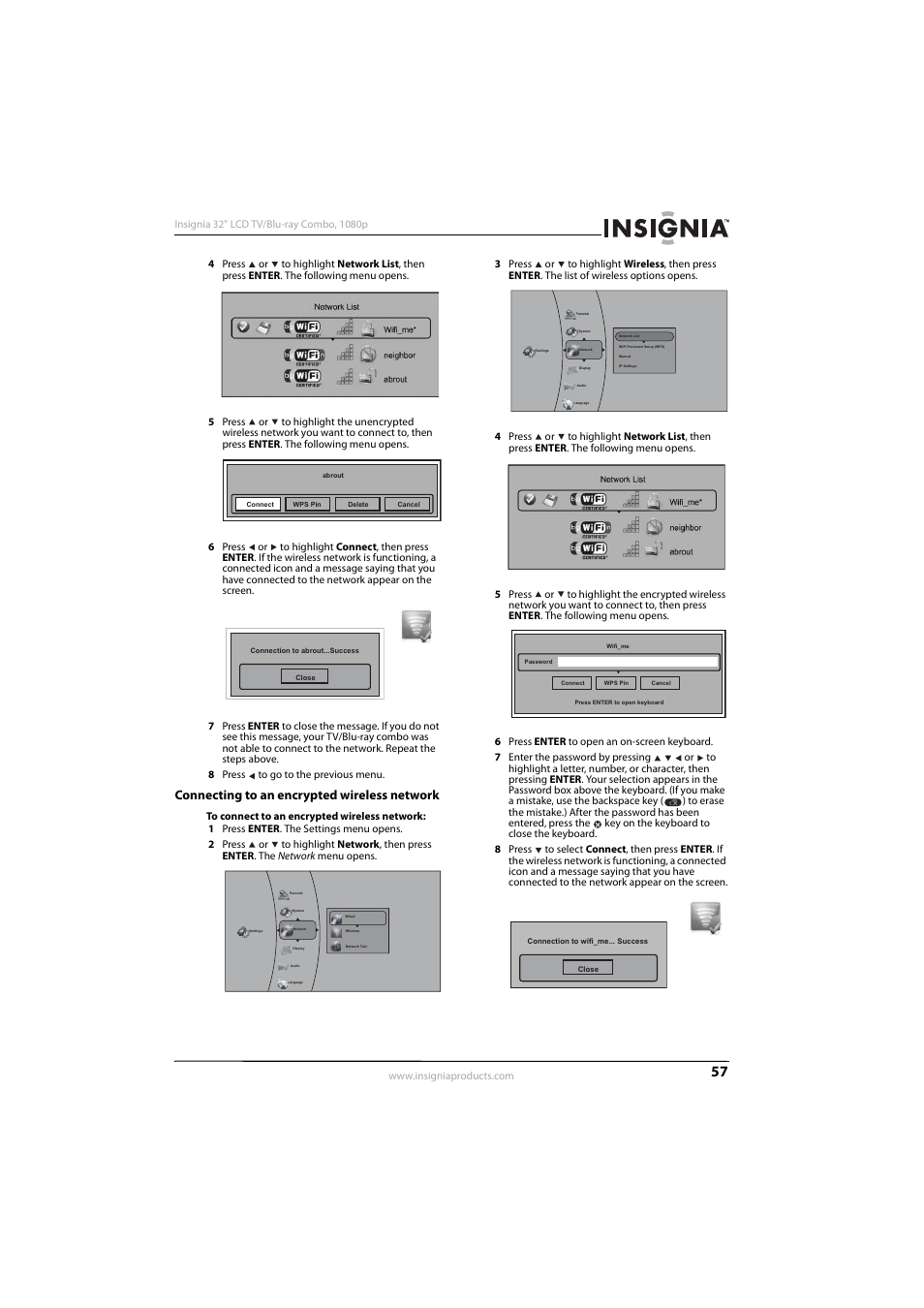 Connecting to an encrypted wireless network | KTI Networks NS-32LB451A11 User Manual | Page 63 / 88