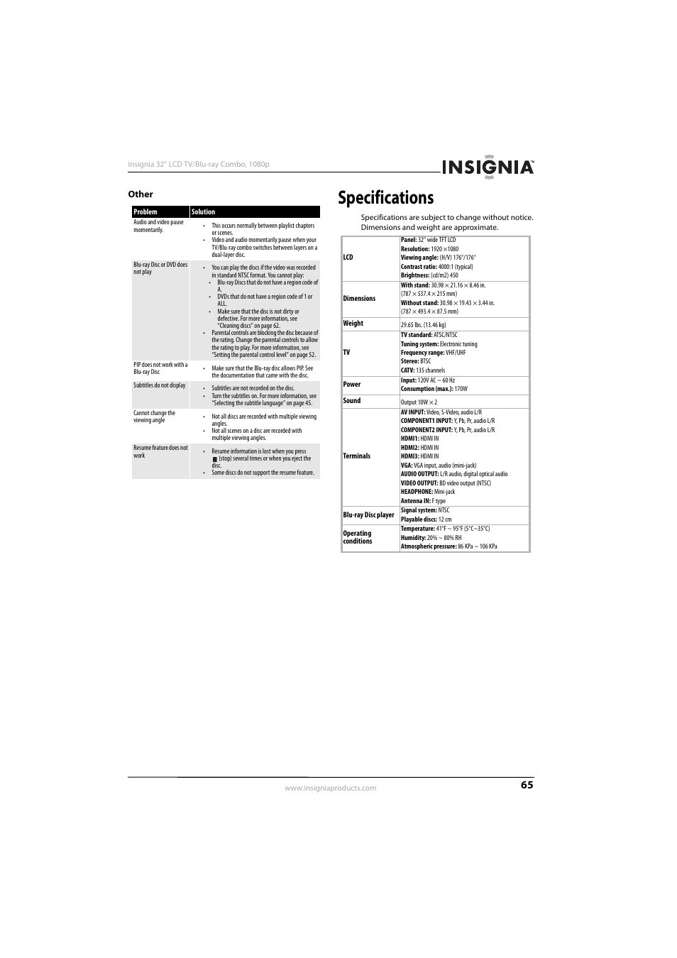 Other, Specifications | KTI Networks NS-32LB451A11 User Manual | Page 71 / 88
