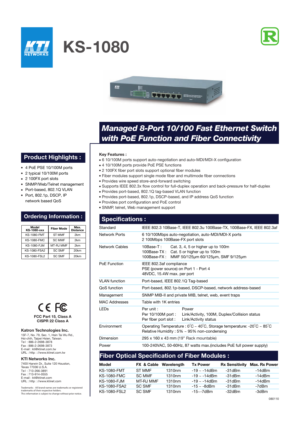 KTI Networks KS-1080 User Manual | 1 page