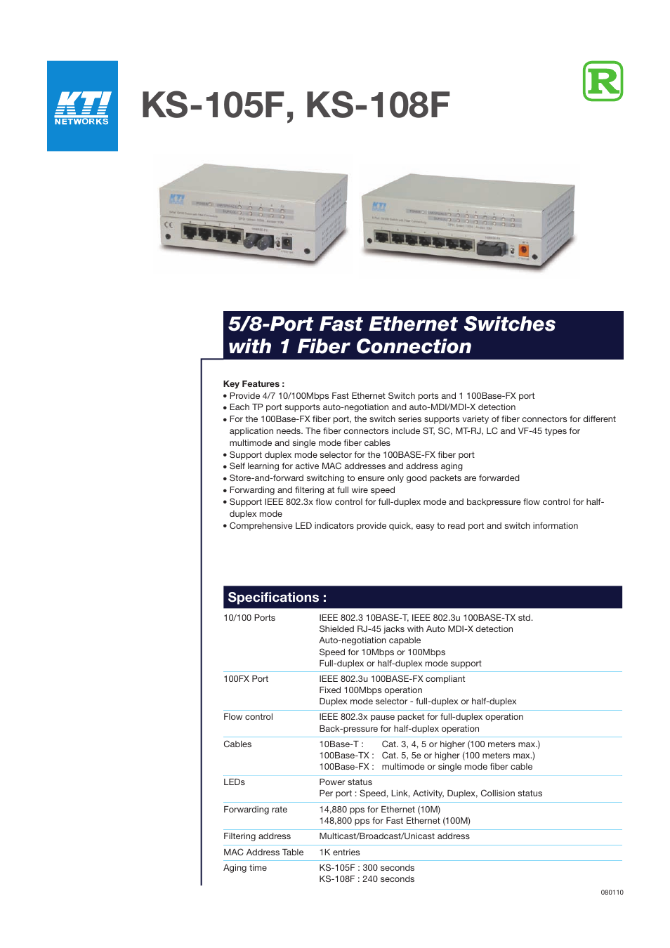 KTI Networks KS-105F User Manual | 2 pages