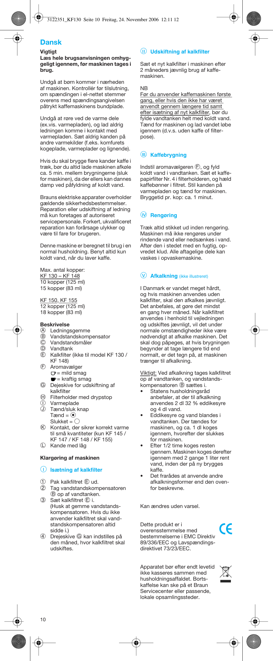 Dansk | Braun KFT 150 User Manual | Page 10 / 21