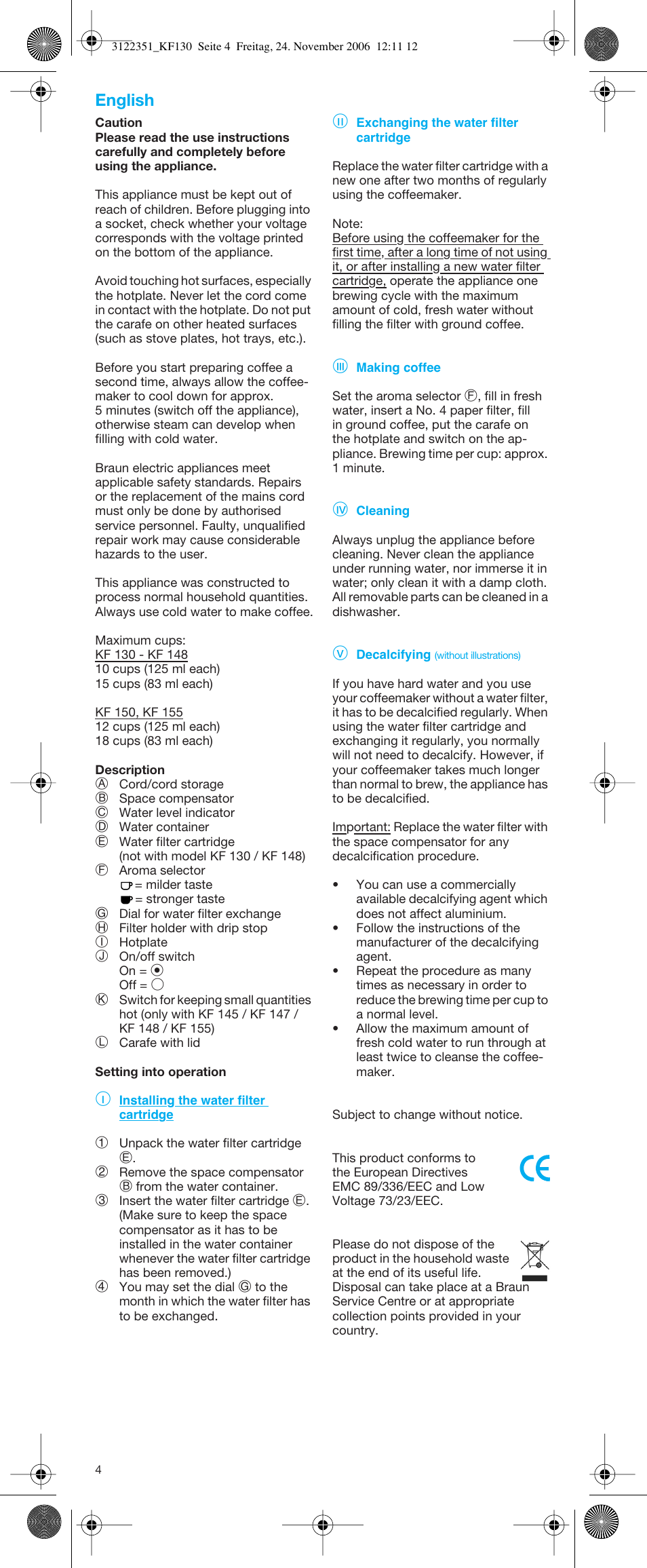 English | Braun KFT 150 User Manual | Page 4 / 21