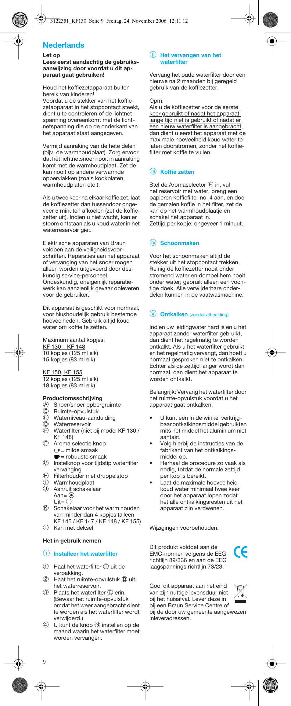 Nederlands | Braun KFT 150 User Manual | Page 9 / 21