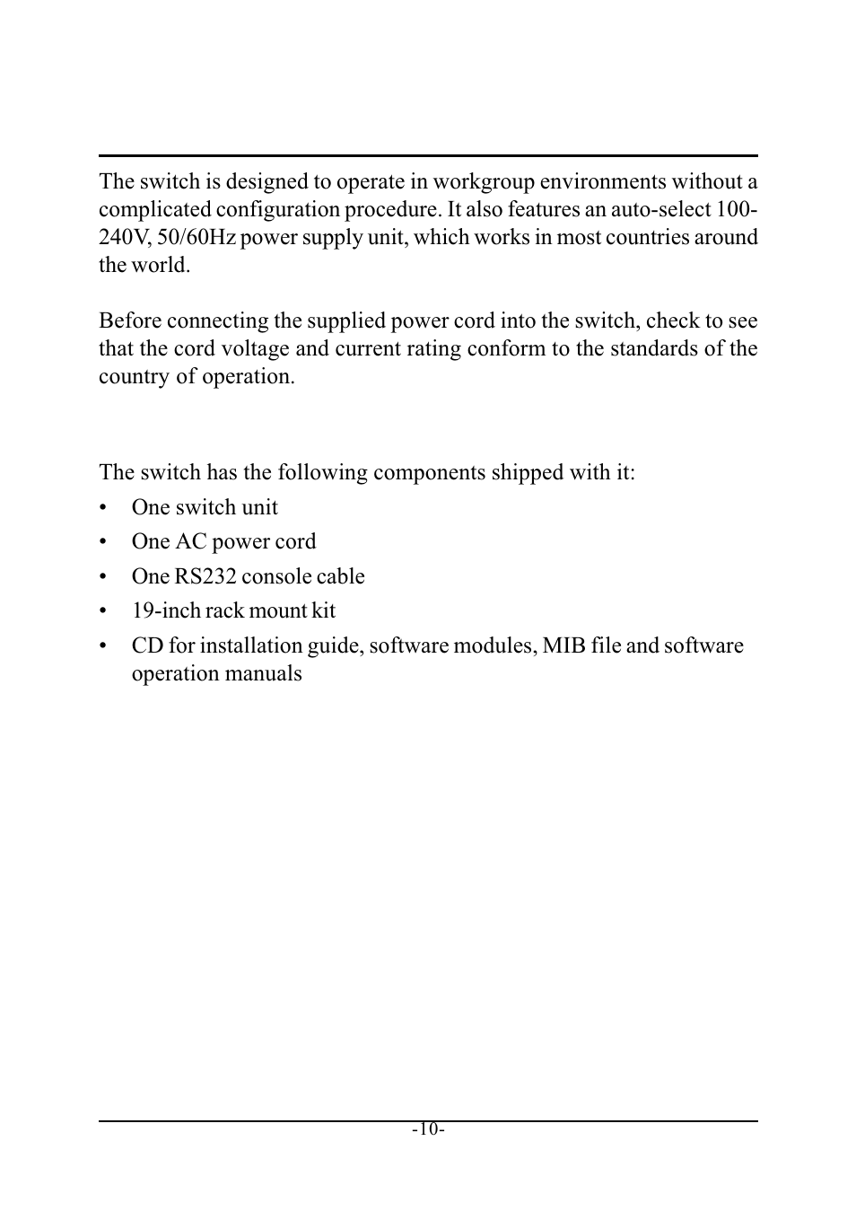 Installing the switch, 1 packing list | KTI Networks KS-2240 User Manual | Page 10 / 30