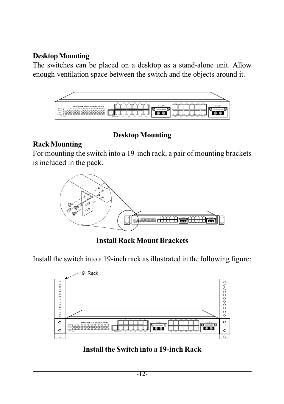 3 mounting the switches | KTI Networks KS-2240 User Manual | Page 12 / 30