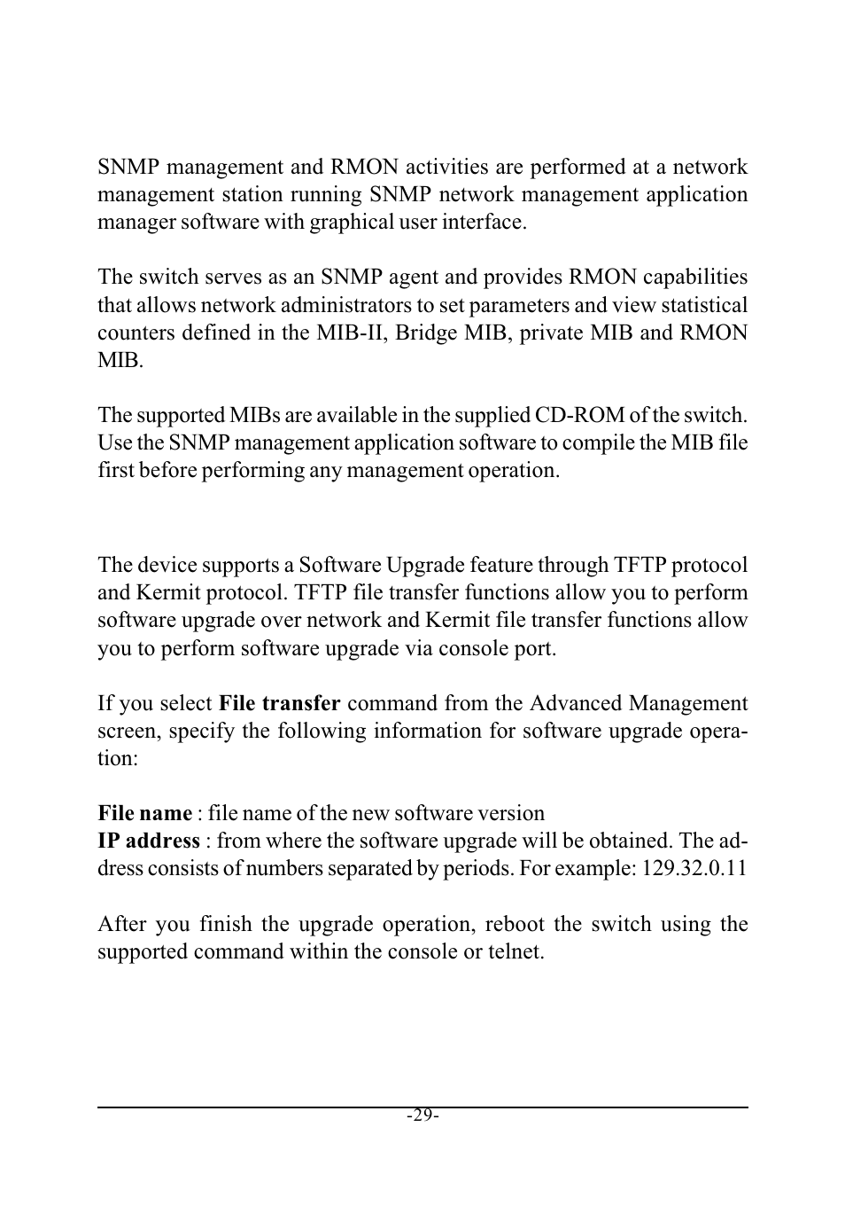 7 snmp and rmon management, 8 software upgrade, 7 snmp and rmon management 5.8 software upgrade | KTI Networks KS-2240 User Manual | Page 29 / 30