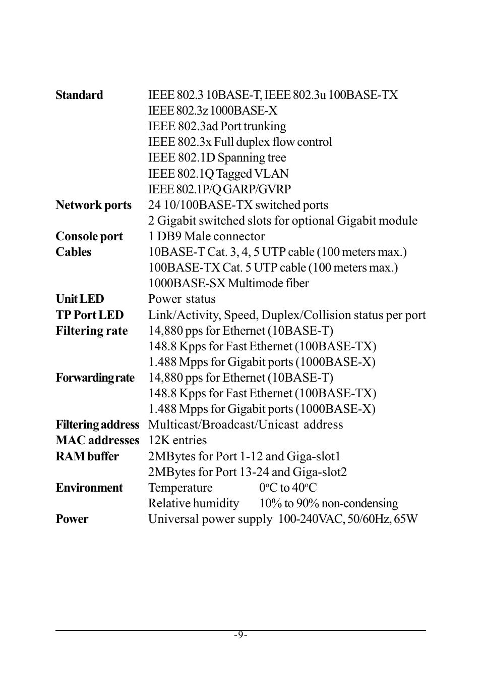 2 specifications | KTI Networks KS-2240 User Manual | Page 9 / 30