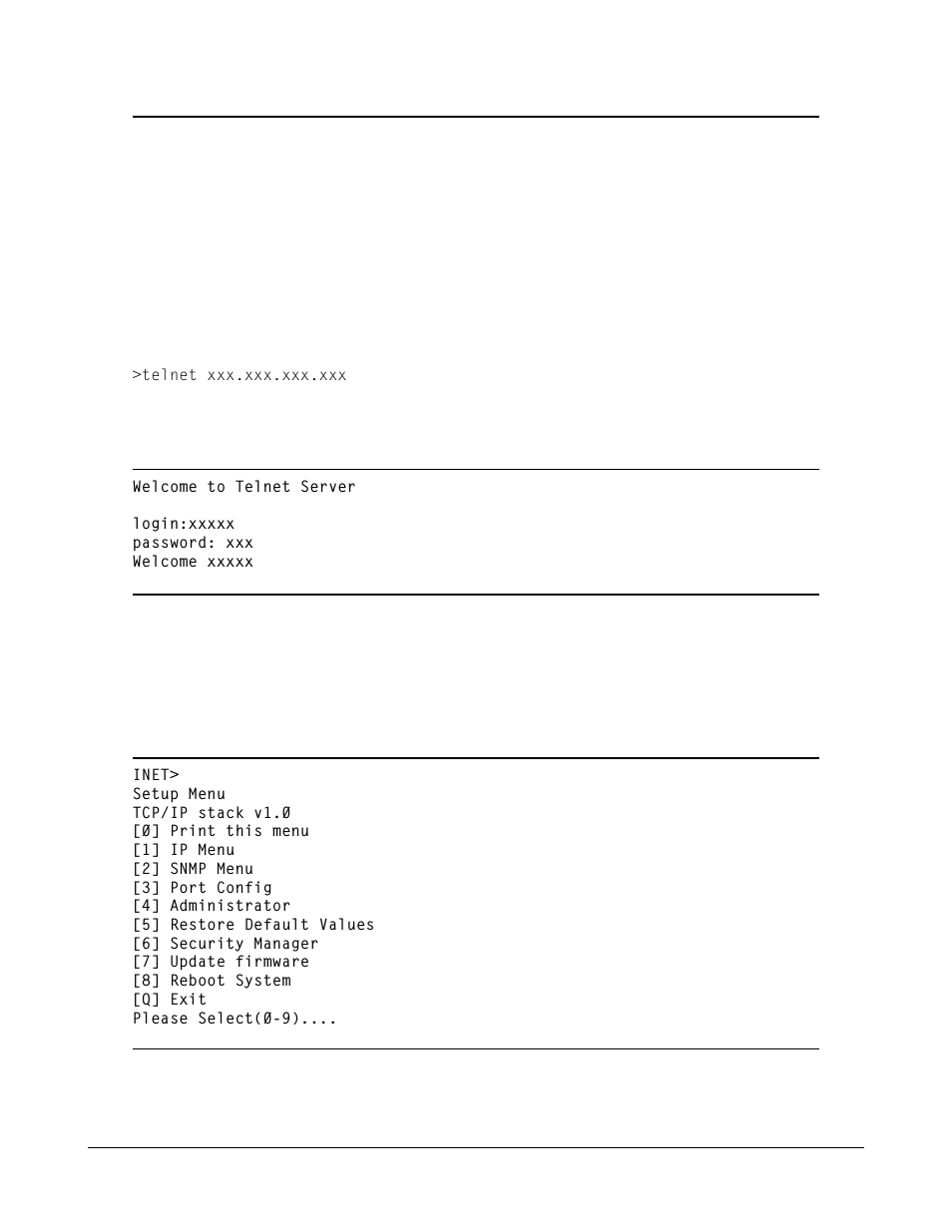 Software management, 1 telnet management interface | KTI Networks KSD-800M User Manual | Page 33 / 65