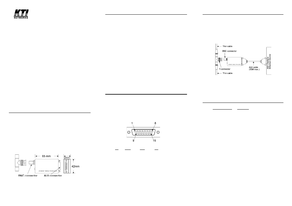 KTI Networks Ethernet 10Base2 Transceiver KT-10B User Manual | 1 page