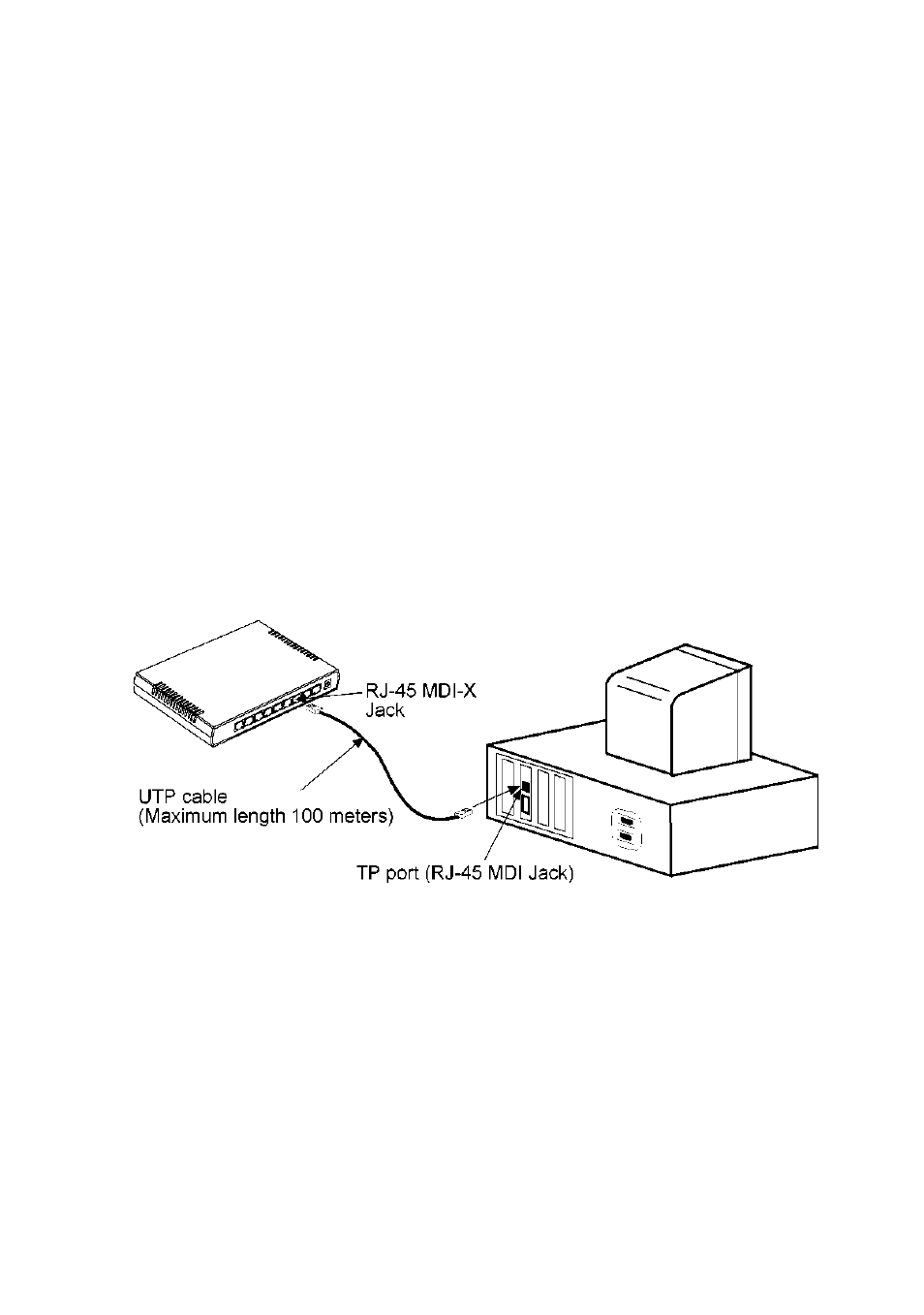 Connecting to an ethernet node, Hub to hub connection via utp cable | KTI Networks DH-8T User Manual | Page 10 / 16