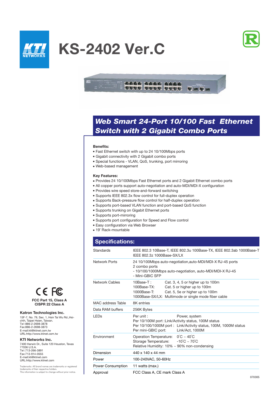KTI Networks KS-2402 User Manual | 1 page