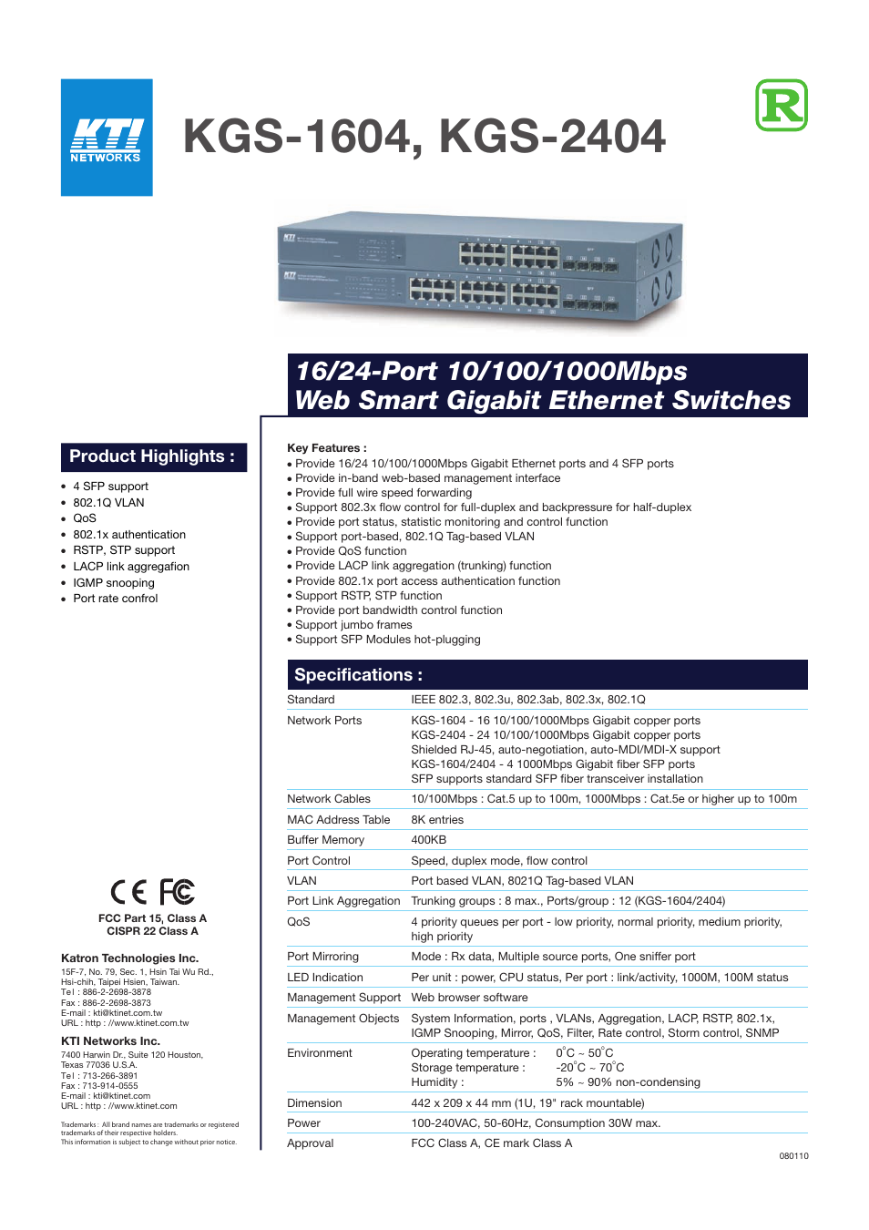 KTI Networks KGS-2404 User Manual | 1 page
