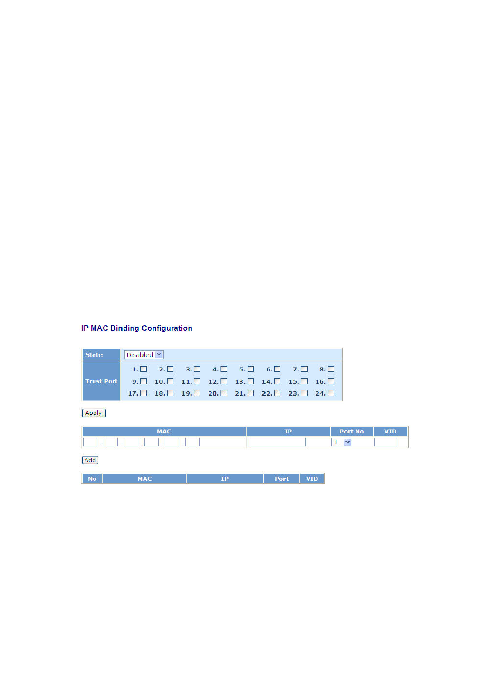 Inding, 9-1.ip mac binding configuration | KTI Networks KGS-2416 User Manual | Page 153 / 318