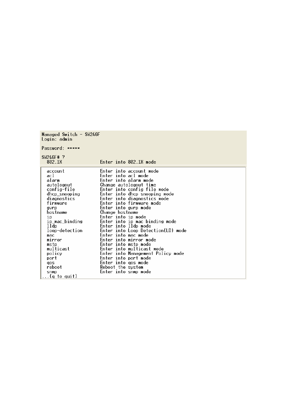 Ommands of | KTI Networks KGS-2416 User Manual | Page 223 / 318