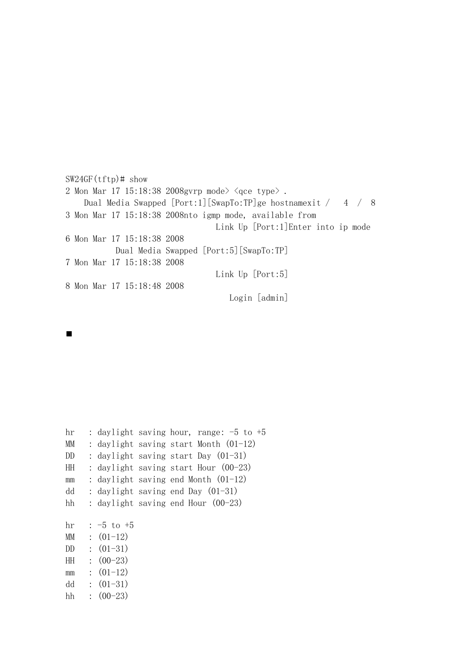 Time | KTI Networks KGS-2416 User Manual | Page 303 / 318