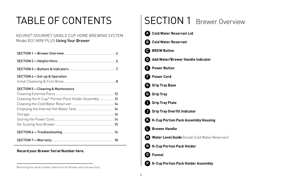 Keurig B31 Mini Plus User Manual | Page 4 / 19