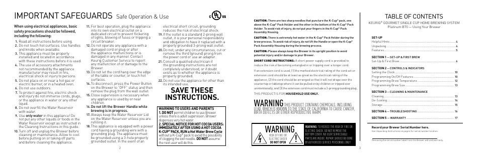 Keurig B70 User Manual | Page 2 / 11
