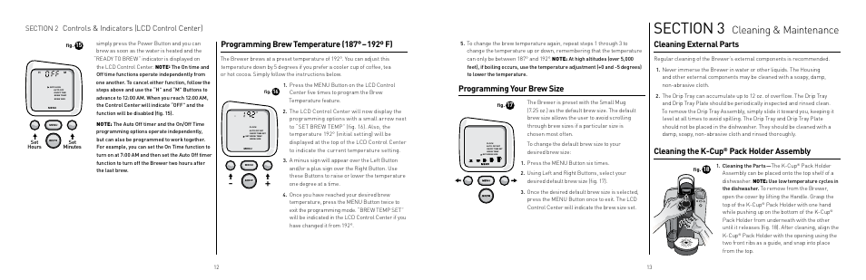 Cleaning & maintenance, Programming your brew size, Cleaning external parts | Cleaning the k-cup, Pack holder assembly, Controls & indicators (lcd control center) | Keurig B70 User Manual | Page 7 / 11