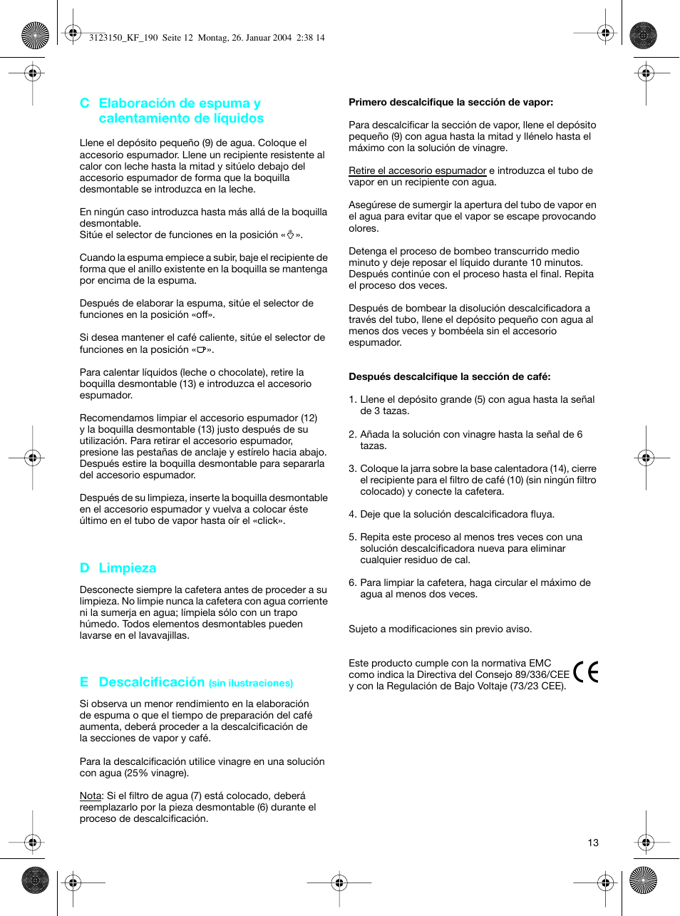 Braun KF 190 User Manual | Page 12 / 40