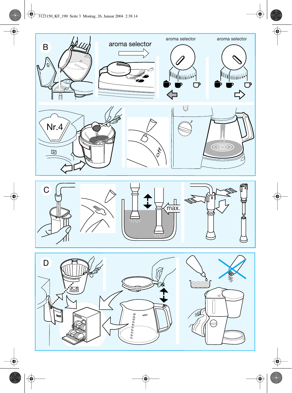 March, April march, Nr.4 | Aroma selector, Of f | Braun KF 190 User Manual | Page 3 / 40