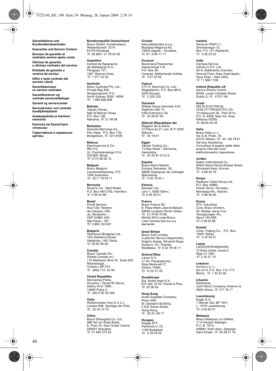 Braun KF 190 User Manual | Page 39 / 40