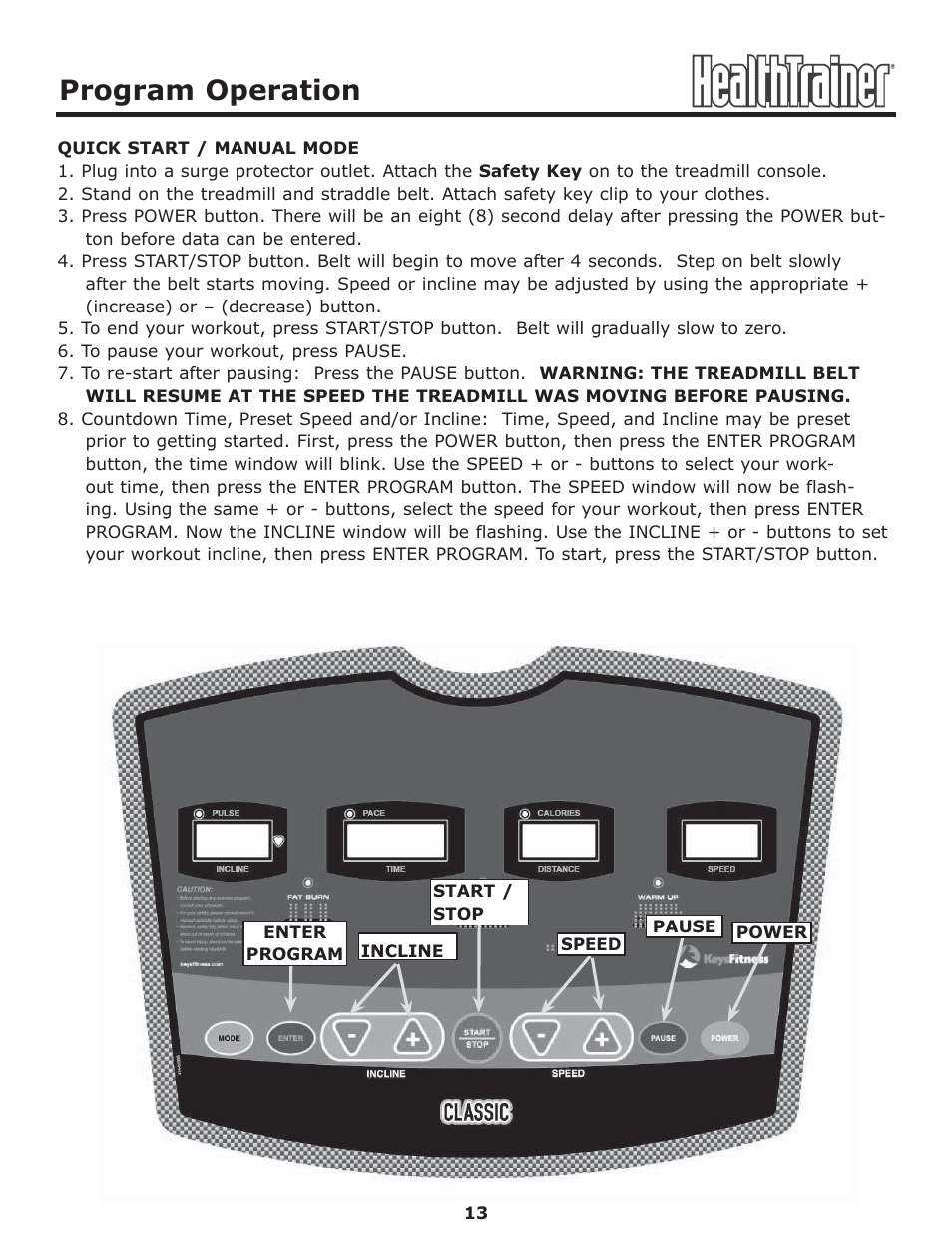Program operation | Keys Fitness Health Trainer CLASSIC HT-CLASSIC User Manual | Page 13 / 29