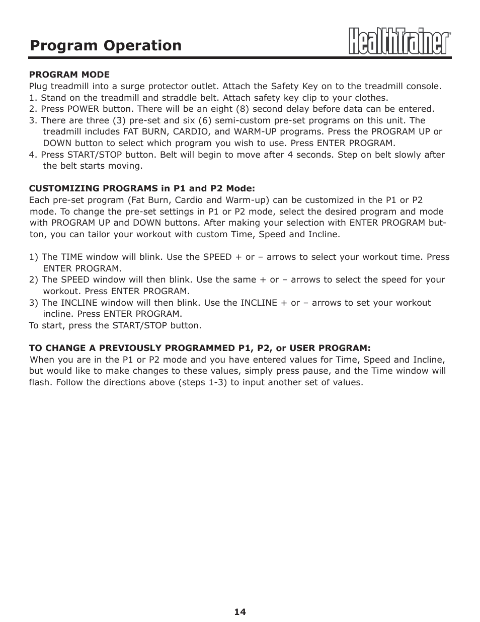Program operation | Keys Fitness Health Trainer CLASSIC HT-CLASSIC User Manual | Page 14 / 29