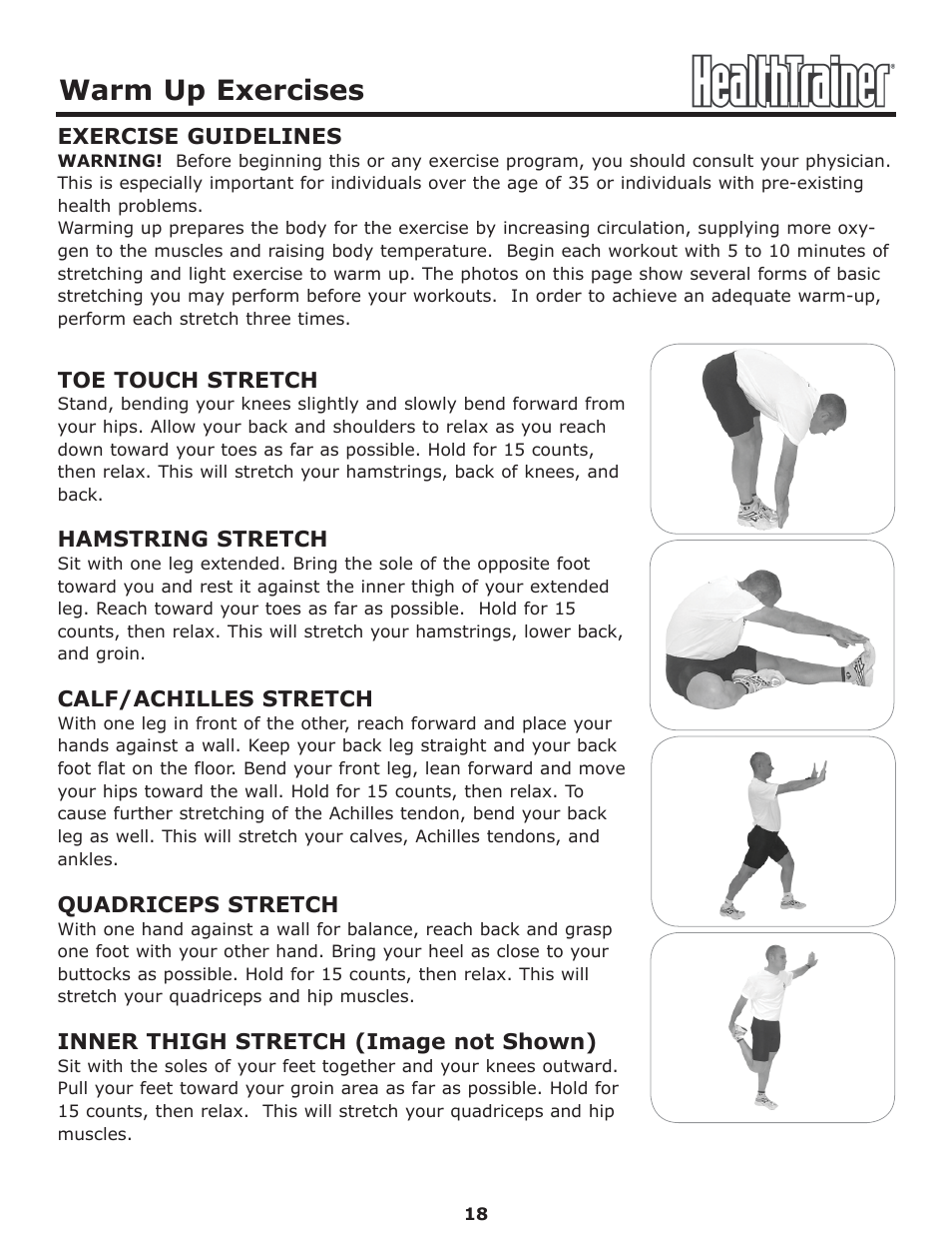 Warm up exercises | Keys Fitness Health Trainer CLASSIC HT-CLASSIC User Manual | Page 18 / 29