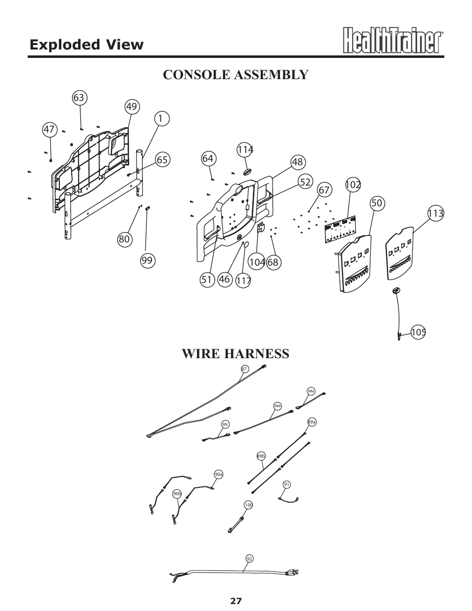 Exploded view, Console assembly wire harness | Keys Fitness Health Trainer CLASSIC HT-CLASSIC User Manual | Page 27 / 29