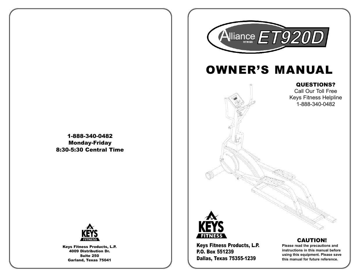 Keys Fitness ET920D User Manual | 12 pages