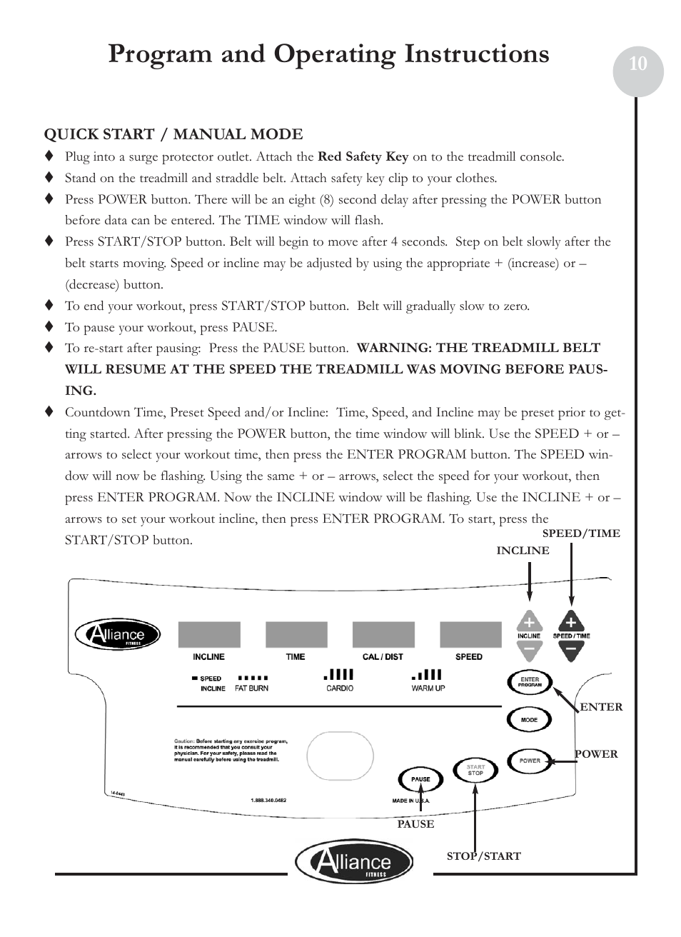 Program and operating instructions | Keys Fitness ALL800 User Manual | Page 10 / 20
