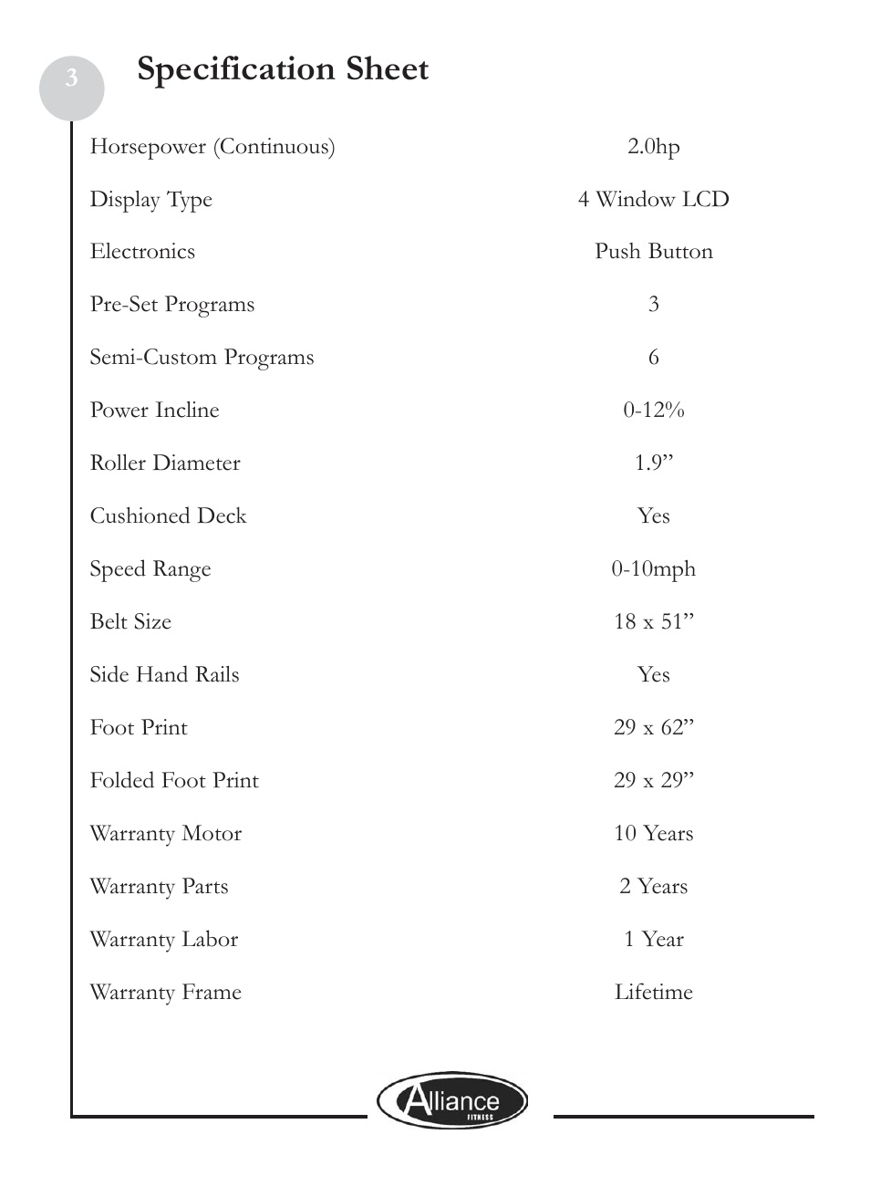 Specification sheet | Keys Fitness ALL800 User Manual | Page 3 / 20