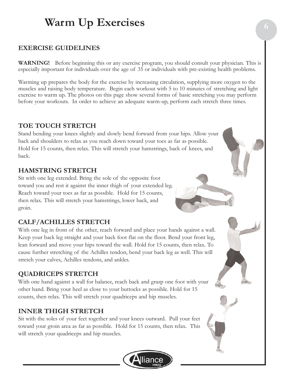 Warm up exercises | Keys Fitness ALL800 User Manual | Page 6 / 20