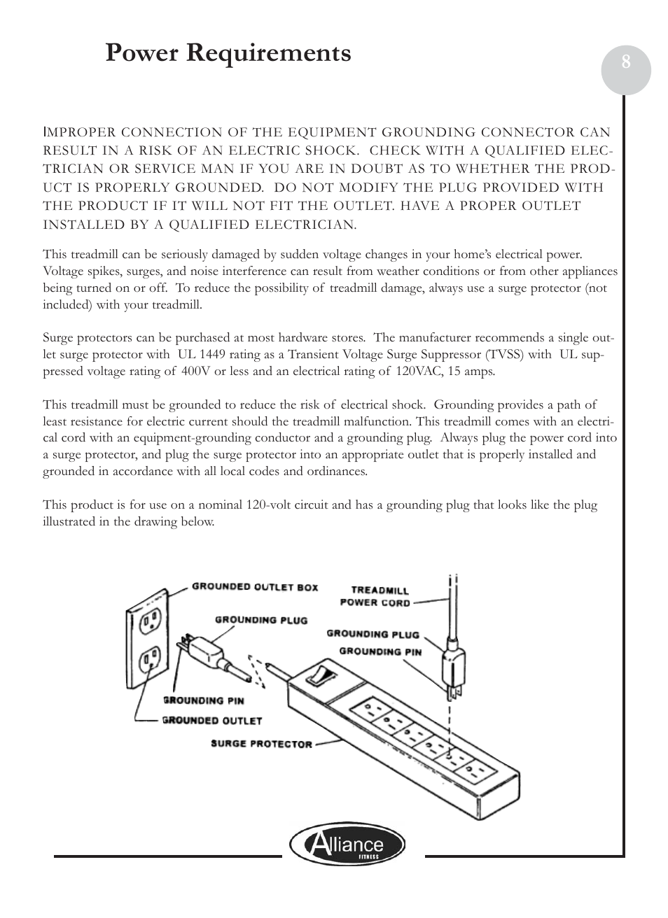 Power requirements | Keys Fitness ALL800 User Manual | Page 8 / 20
