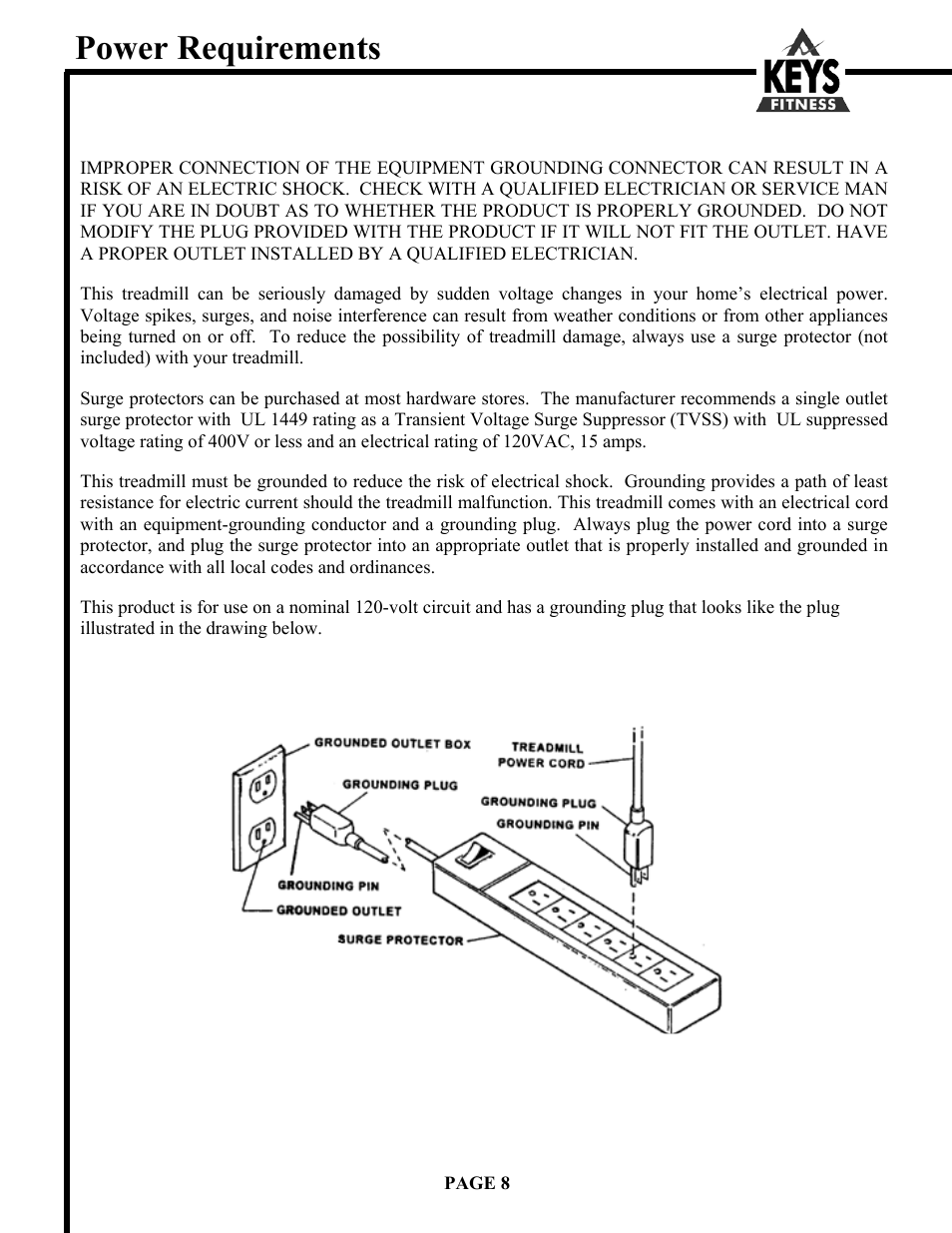 Power requirements | Keys Fitness 3350HR User Manual | Page 8 / 20