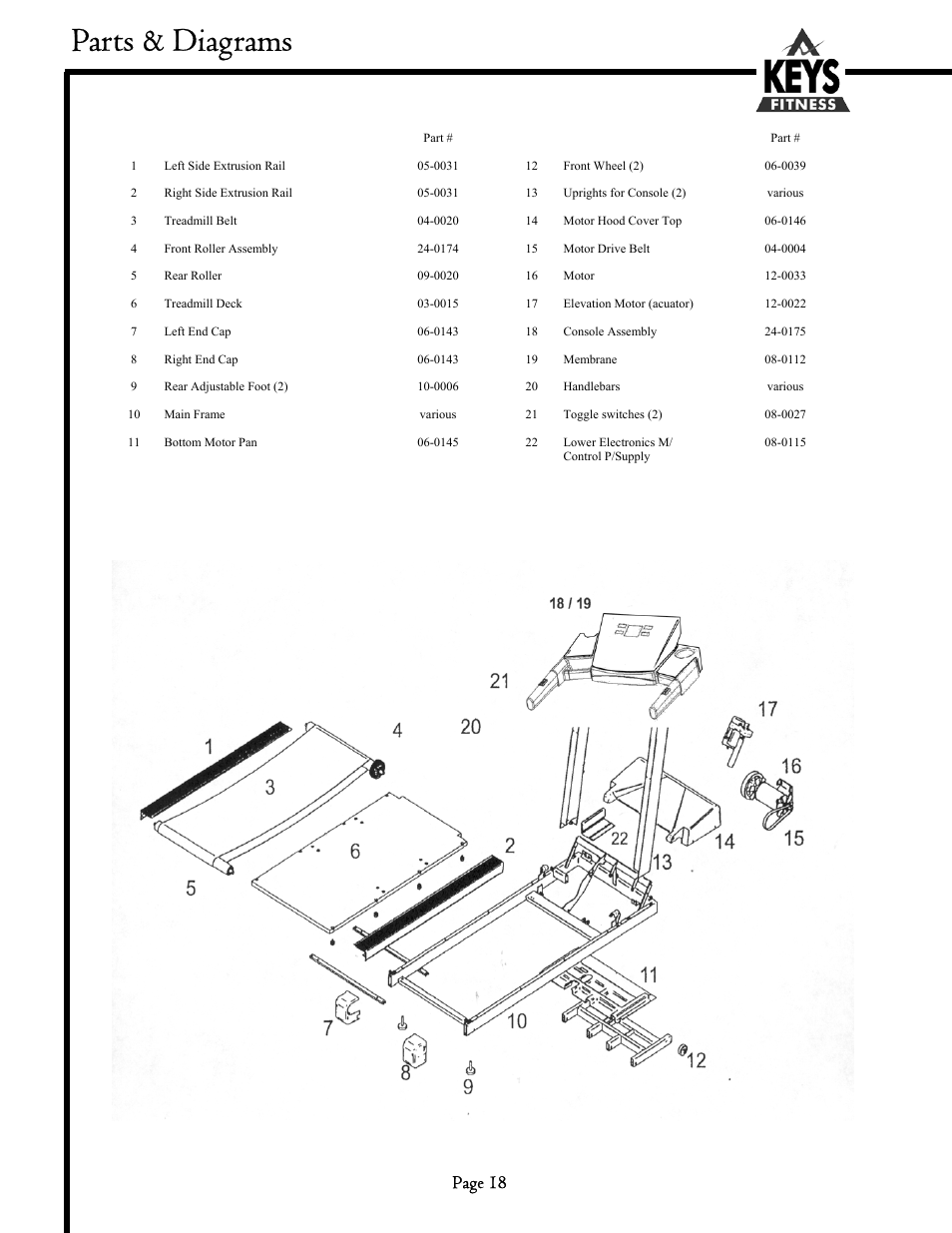 Parts & diagrams, Page 18 | Keys Fitness Milestone 6200HR User Manual | Page 18 / 20