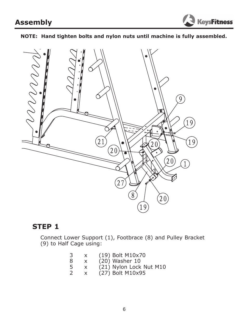 Step 1, Assembly | Keys Fitness KF-HCL User Manual | Page 6 / 13
