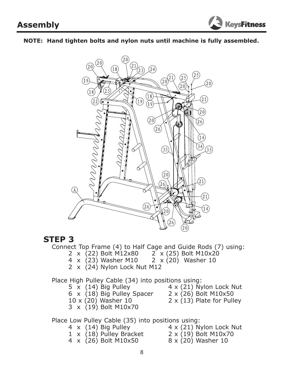 Step 3, Assembly | Keys Fitness KF-HCL User Manual | Page 8 / 13