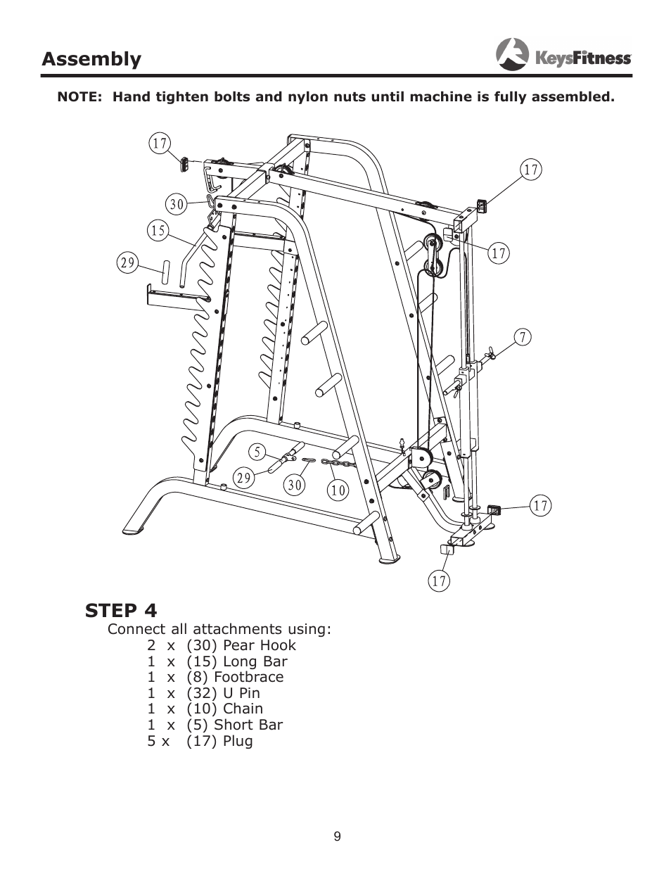 Step 4, Assembly | Keys Fitness KF-HCL User Manual | Page 9 / 13