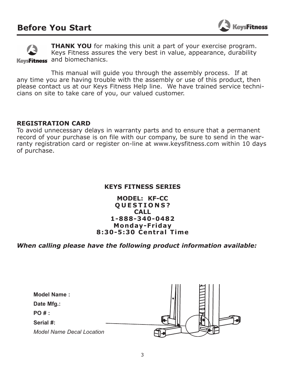 Before you start | Keys Fitness Cable Crossover KF-CC User Manual | Page 3 / 16